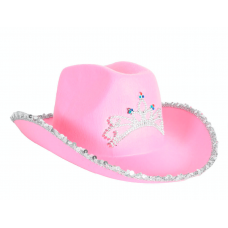 Cowboy Hat - Sequin with Tiara Light Pink